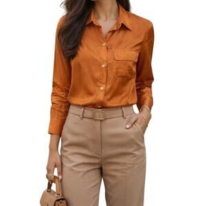 Vince Silk Blend Orange Button Front Top Size XS